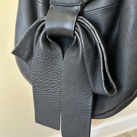 Leather Black Bow Shoulder Bag - Picture 3 of 11